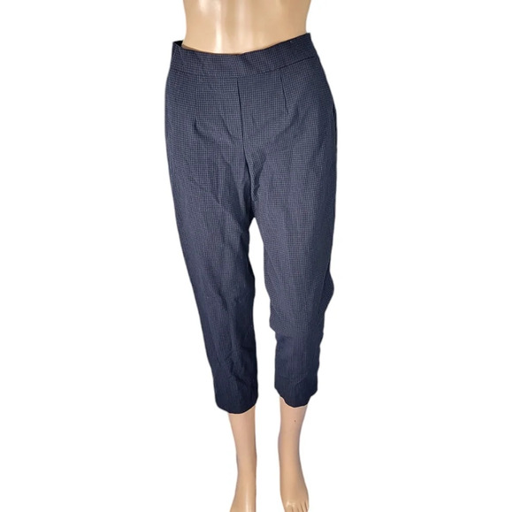 Aritzia Babaton Navy Blue Plaid Cropped Slim Leg Trouser Conan Pants 2 - Picture 1 of 3